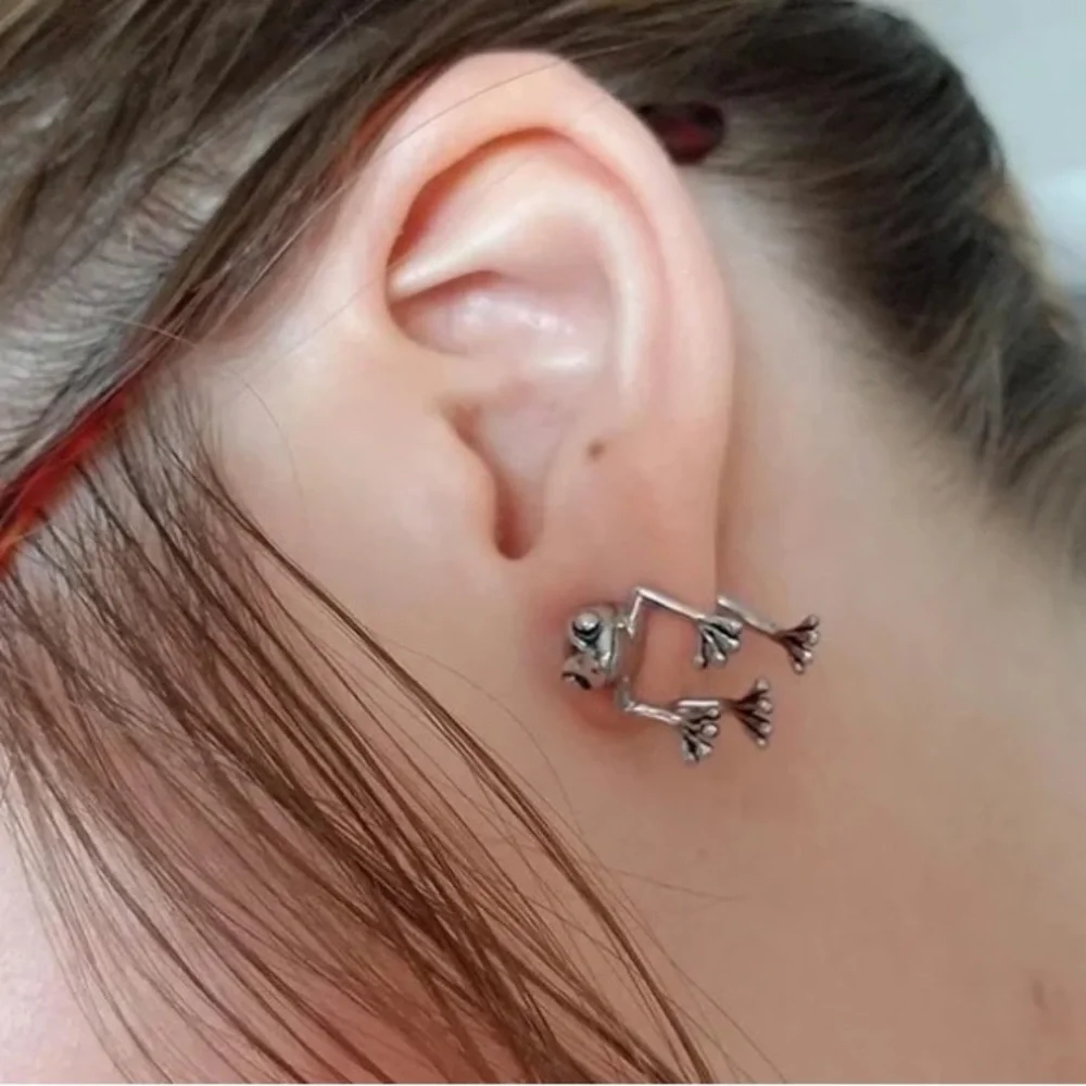 925 Sterling Silver Cute Frog Earring Stud Ear Dangler - Picture 9 of 9